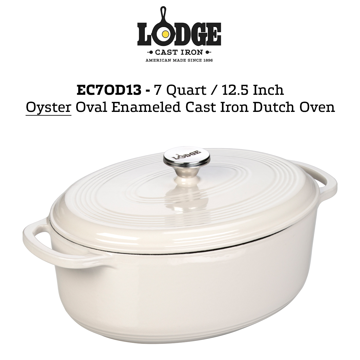 Lodge 7 Quart Oyster Enameled Cast Iron Dutch Oven, EC7